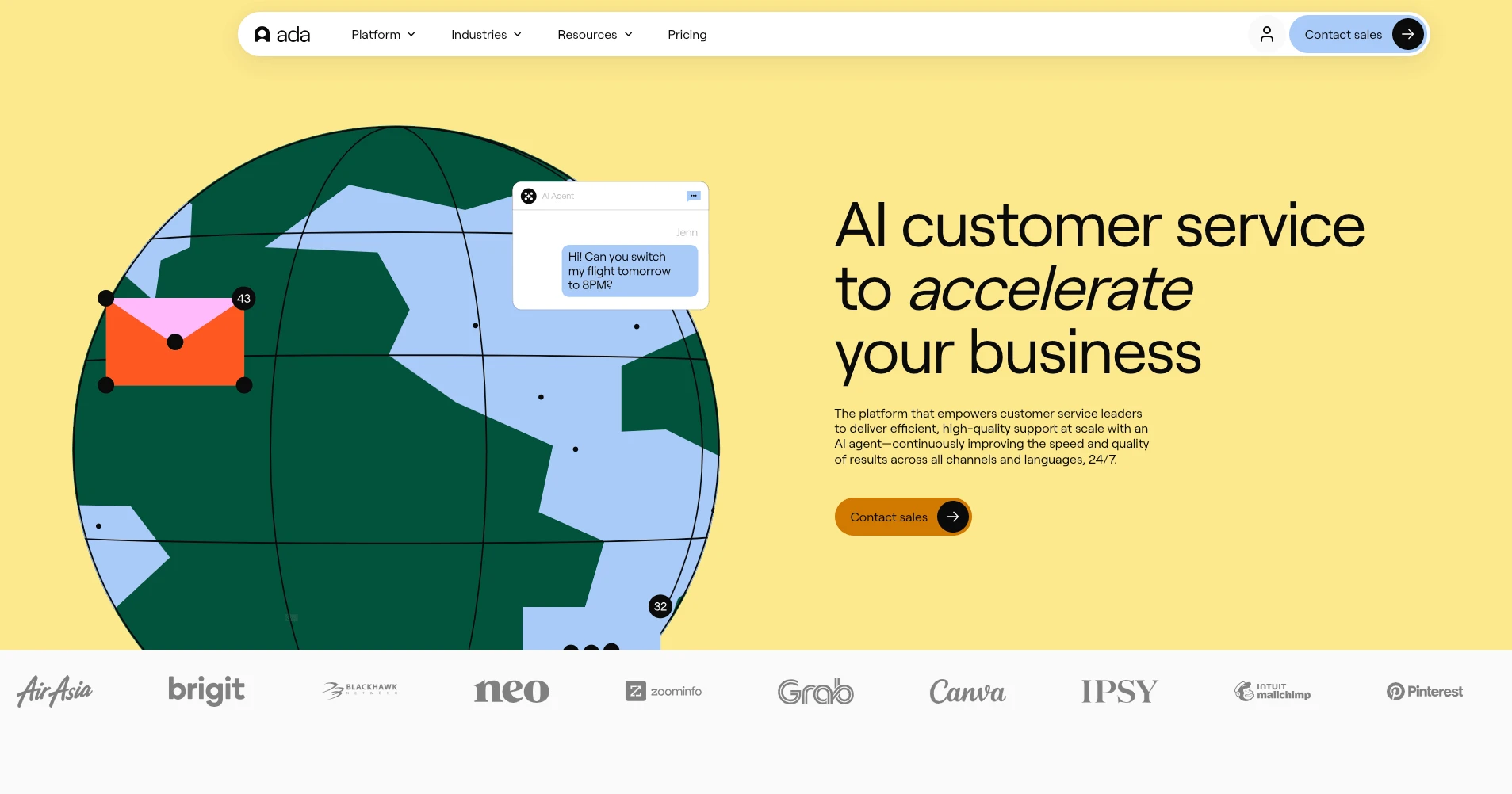 Ada AI customer service platform for personalized support automation
