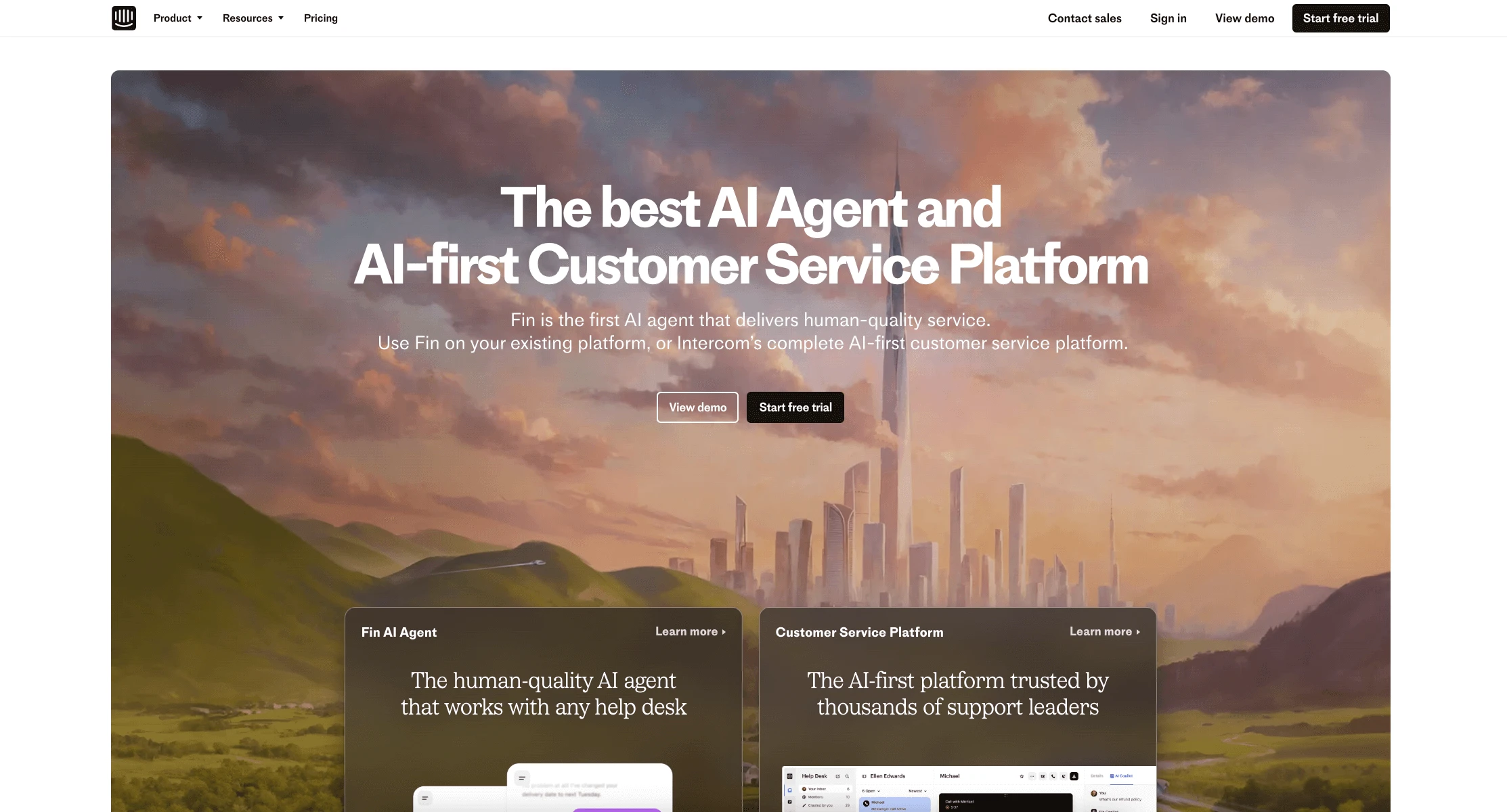 Intercom customer support platform with AI chatbot features