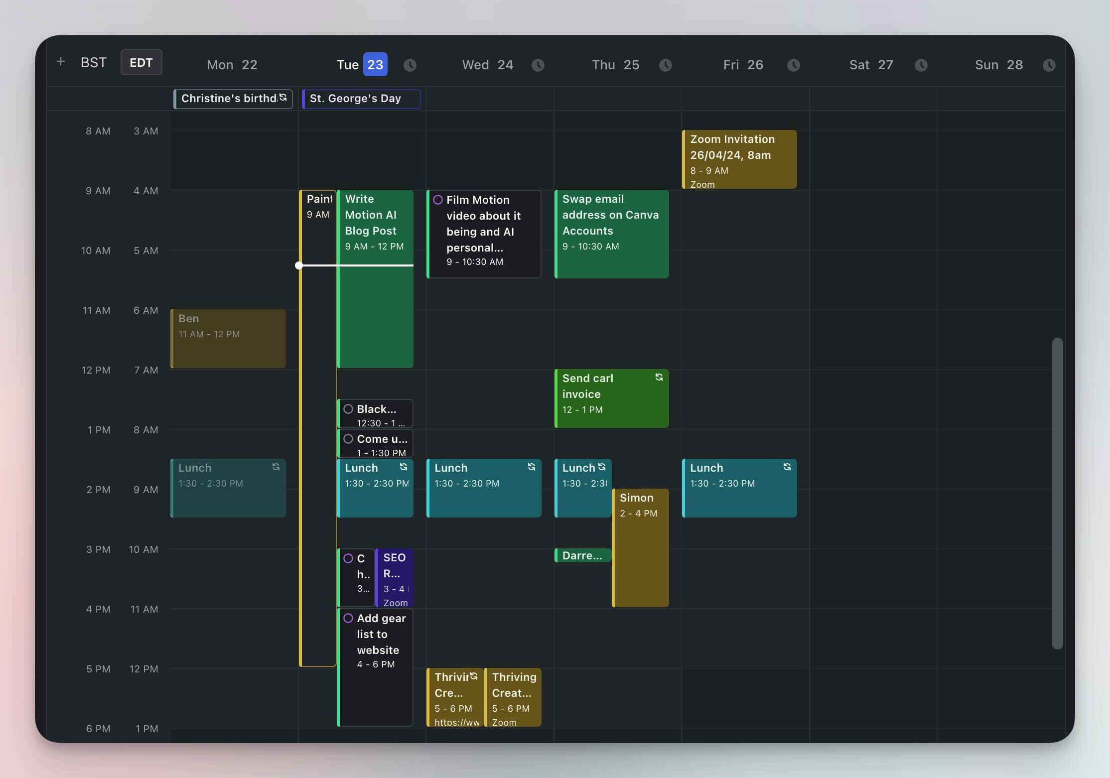 Motion AIスケジューリングインターフェースと自動タイムブロッキング