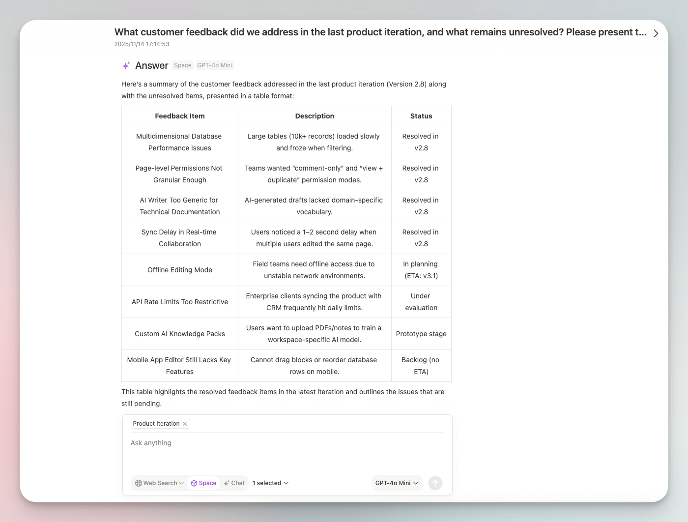 Buildin AIが社内ナレッジベースから回答を生成(イメージ図)