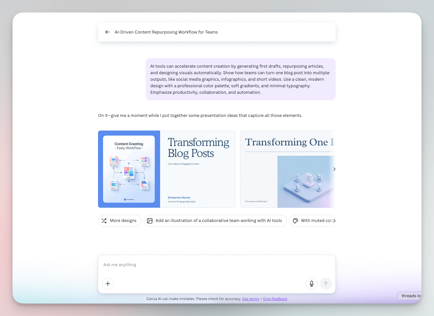 Canva AIがテキストプロンプトからビジュアルを生成