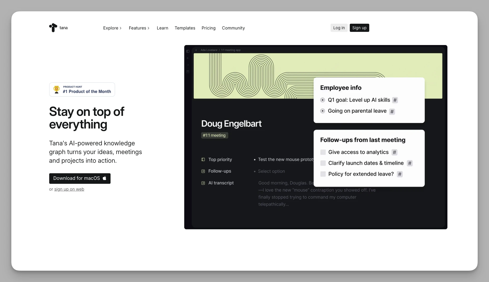 Tana workspace with Supertags and node-based interface
