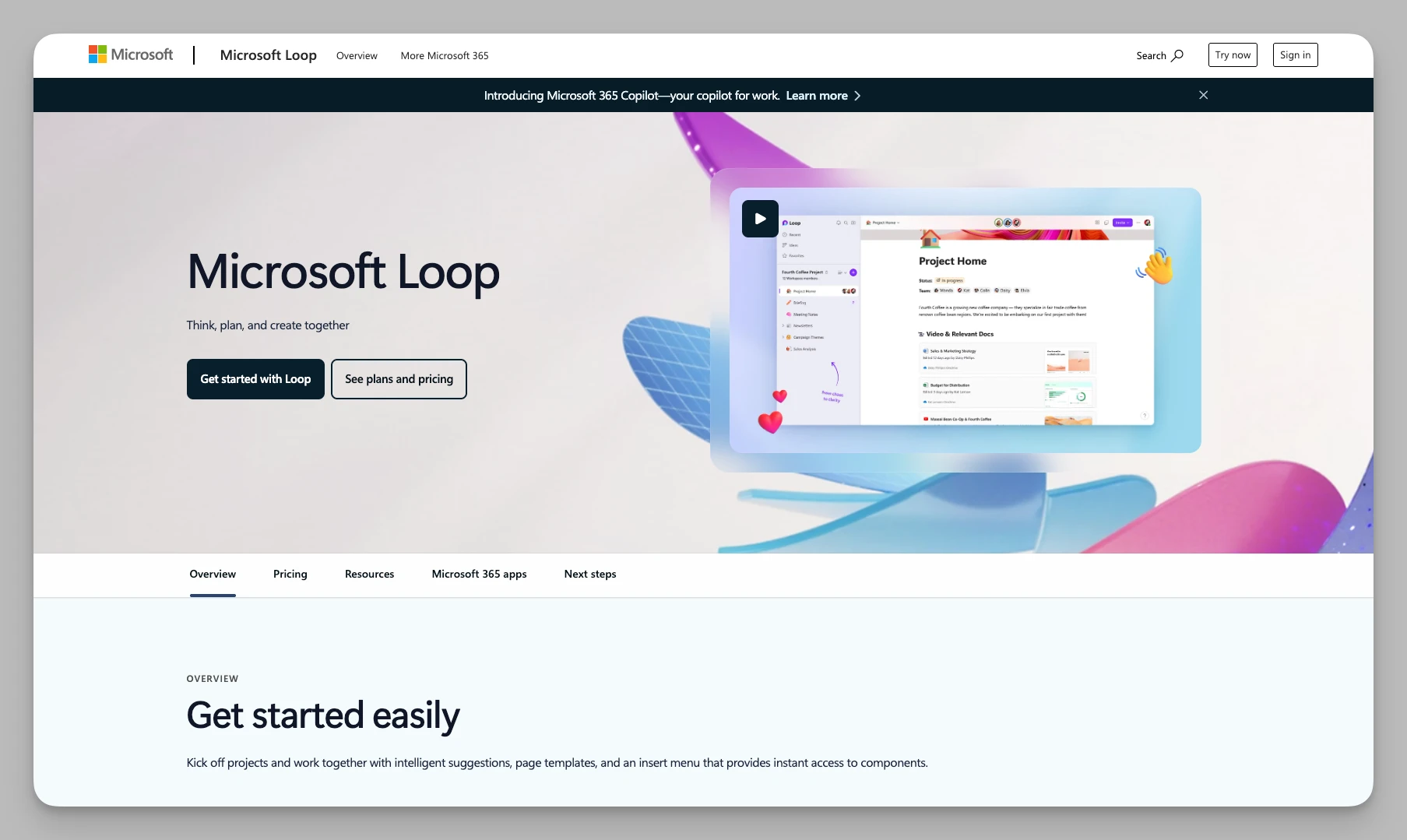Официальный сайт Microsoft Loop