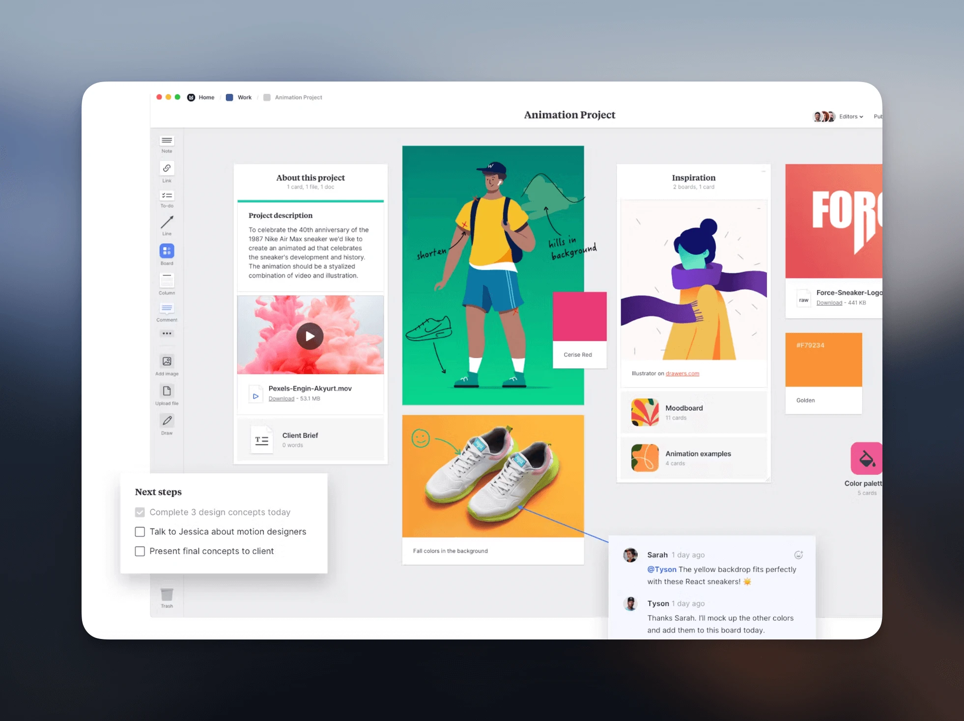 Milanote visual mood boards for creative projects