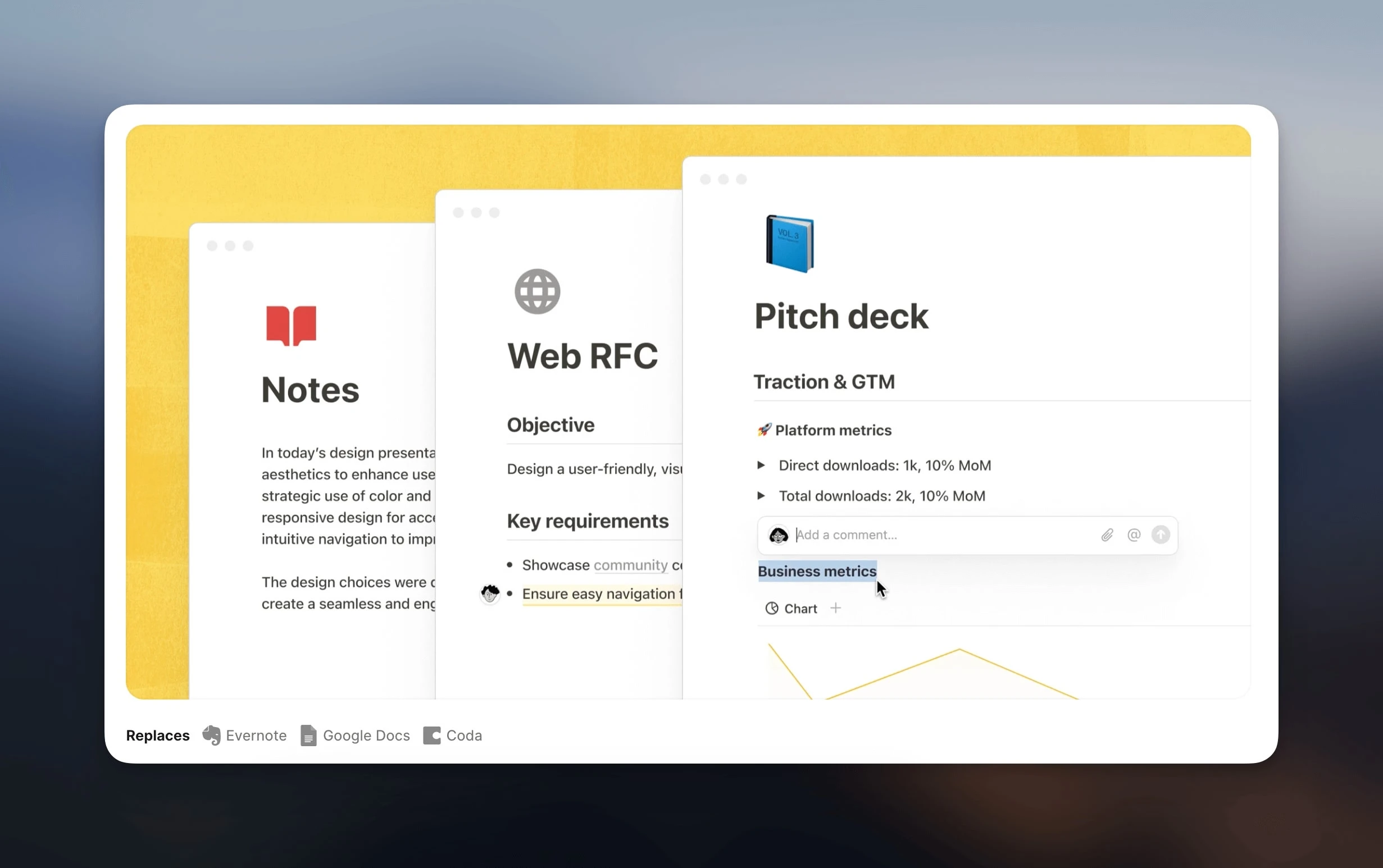 Notion workspace with database views and collaborative editing