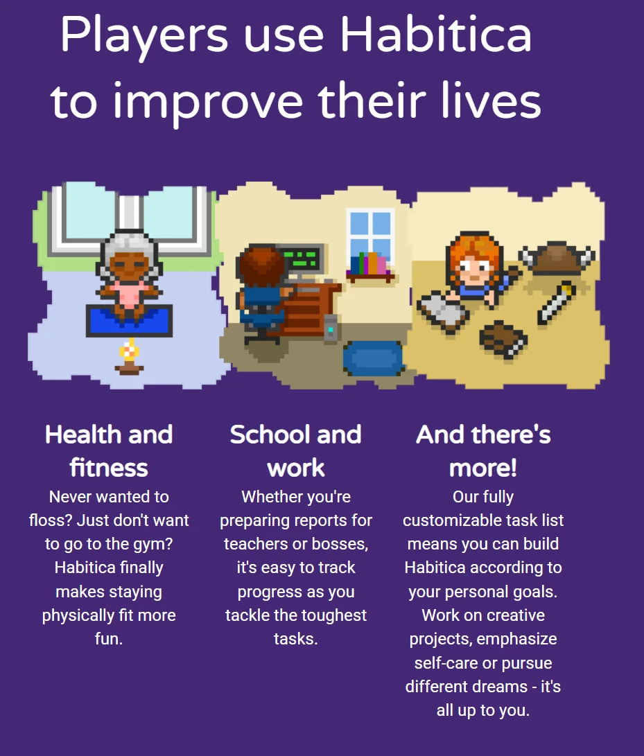 Players using Habitica to improve their daily lives