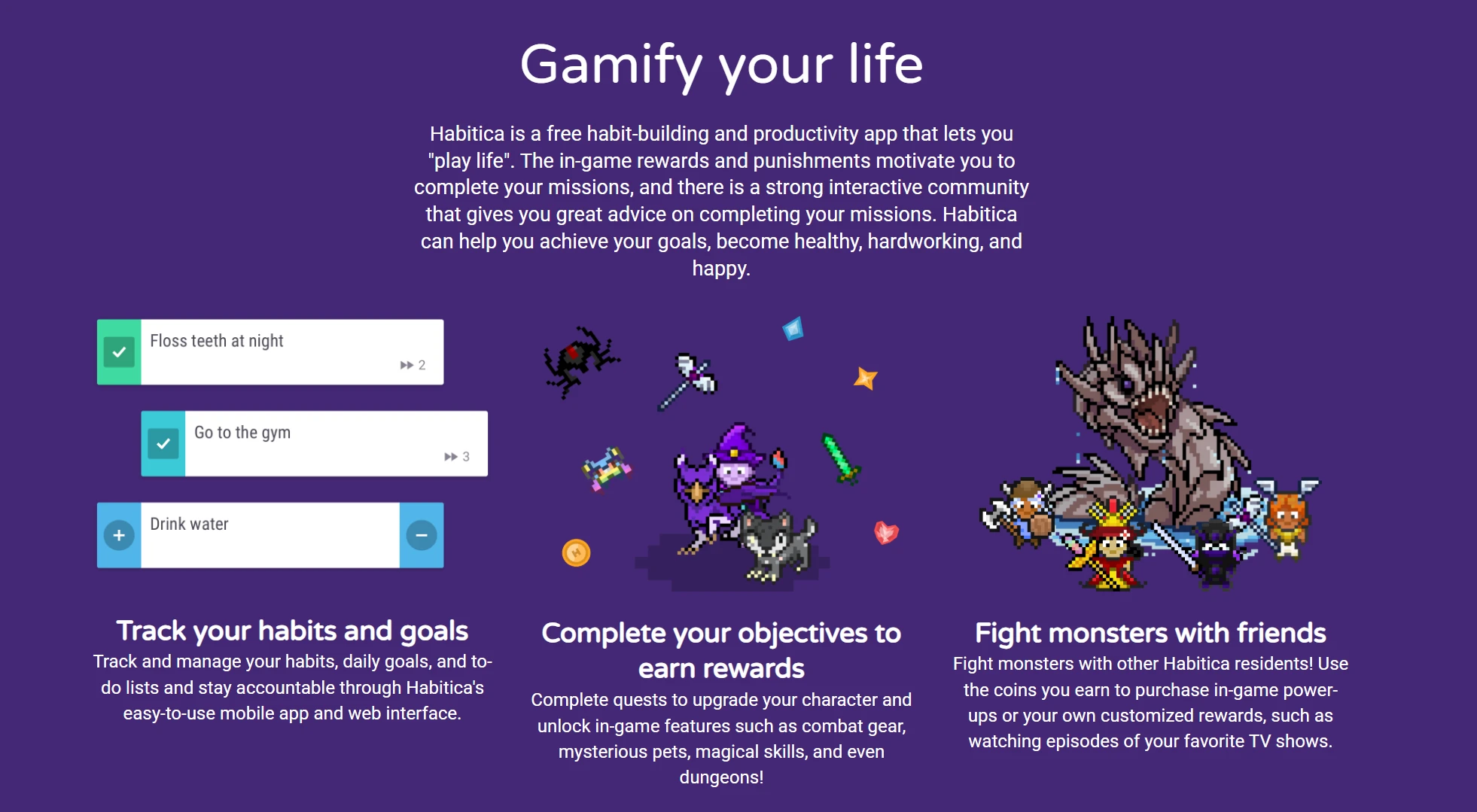 Habitica gamified habit tracking app homepage