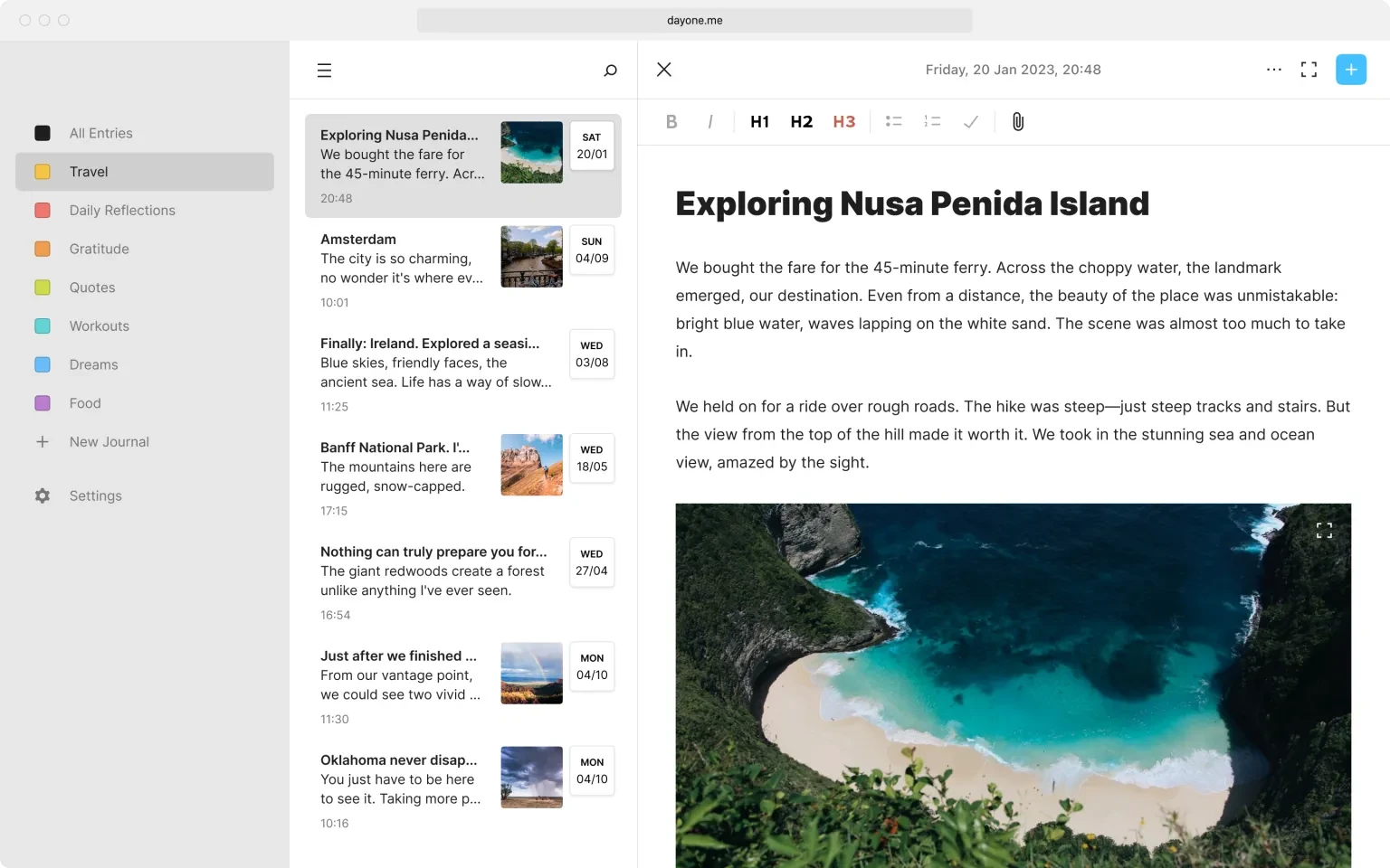 Day Oneのマルチメディアジャーナリングインターフェース