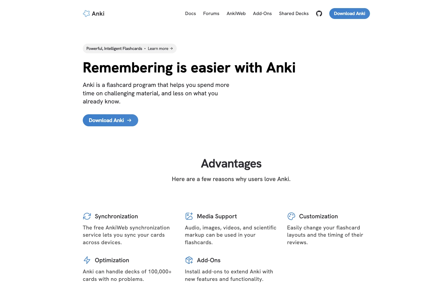 Anki spaced repetition system for long-term memory