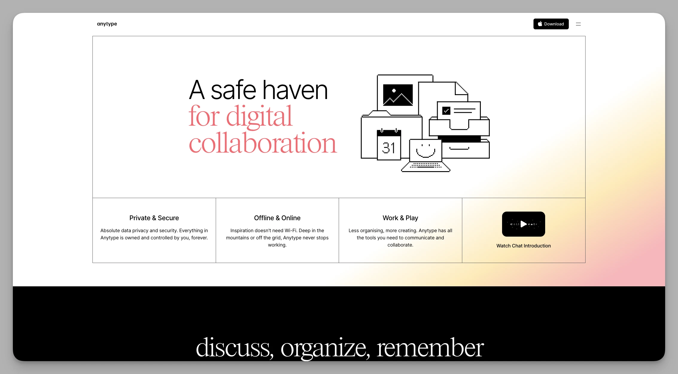 Anytype privacy-focused local-first note-taking interface