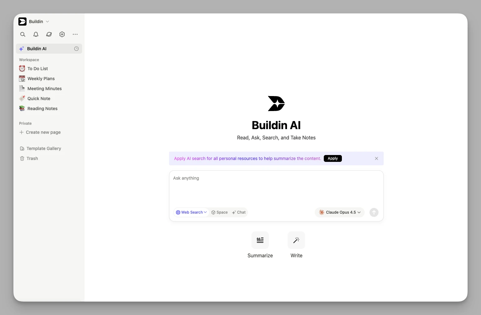 Buildin AI workspace-level search and retrieval interface