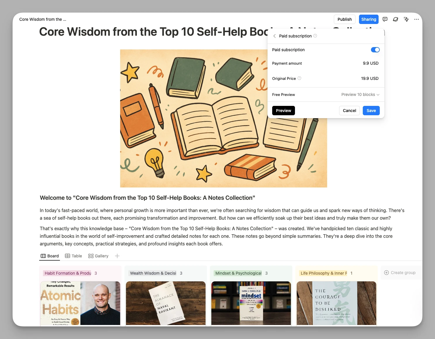 Buildin paid knowledge subscription setup interface