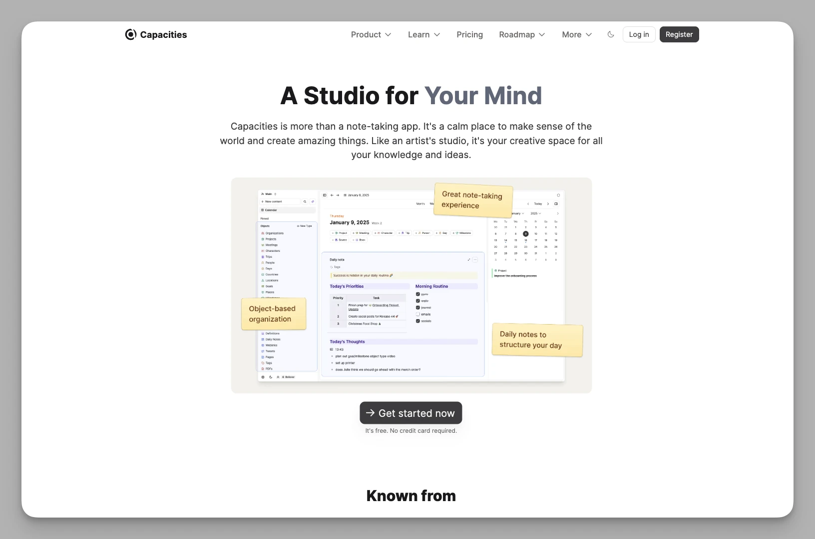 Capacities object-based knowledge management interface