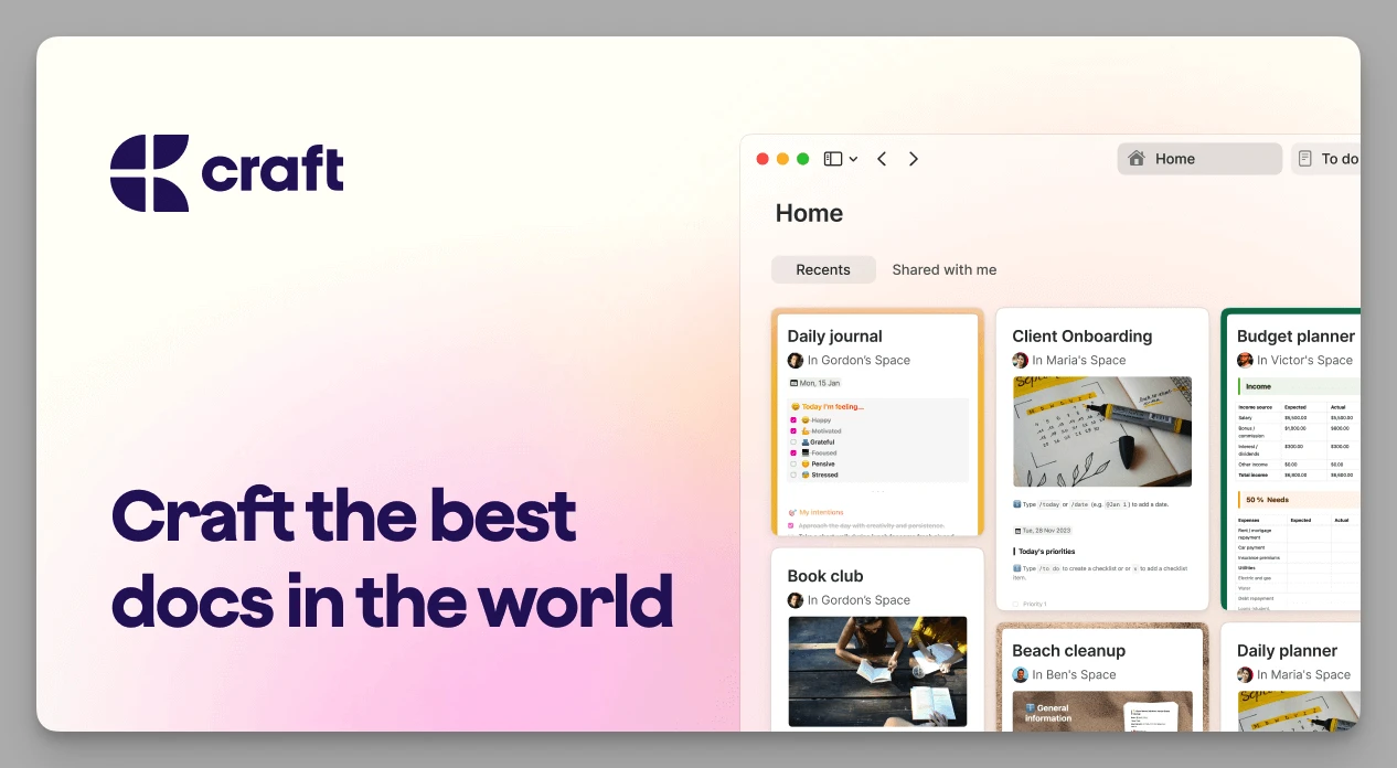 Craft document editor with beautiful typography
