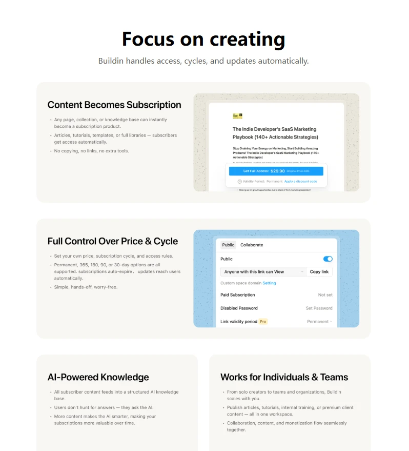 Buildin marketplace for monetized knowledge products