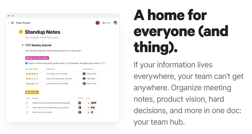 Coda collaborative docs and team hubs for shared operations
