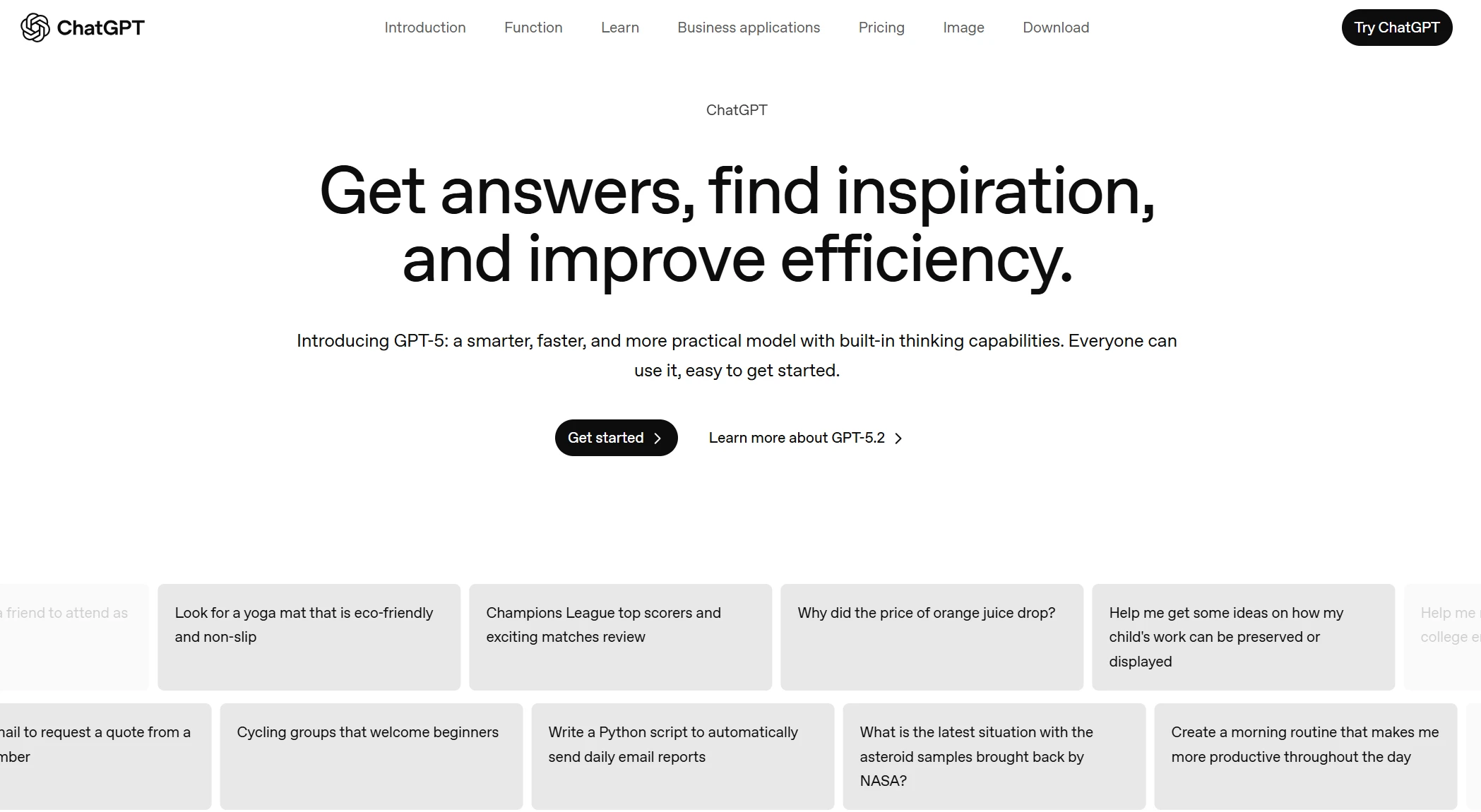 ChatGPT introduction page