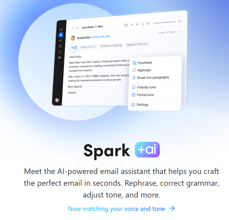 Spark Mail's AI-powered quick tools