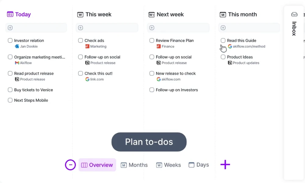 Akiflow unified inbox for tasks across tools