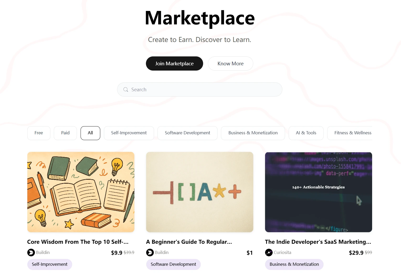 Buildin creator marketplace for paid subscriptions