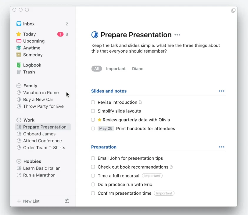 Things 3 circular project progress indicator