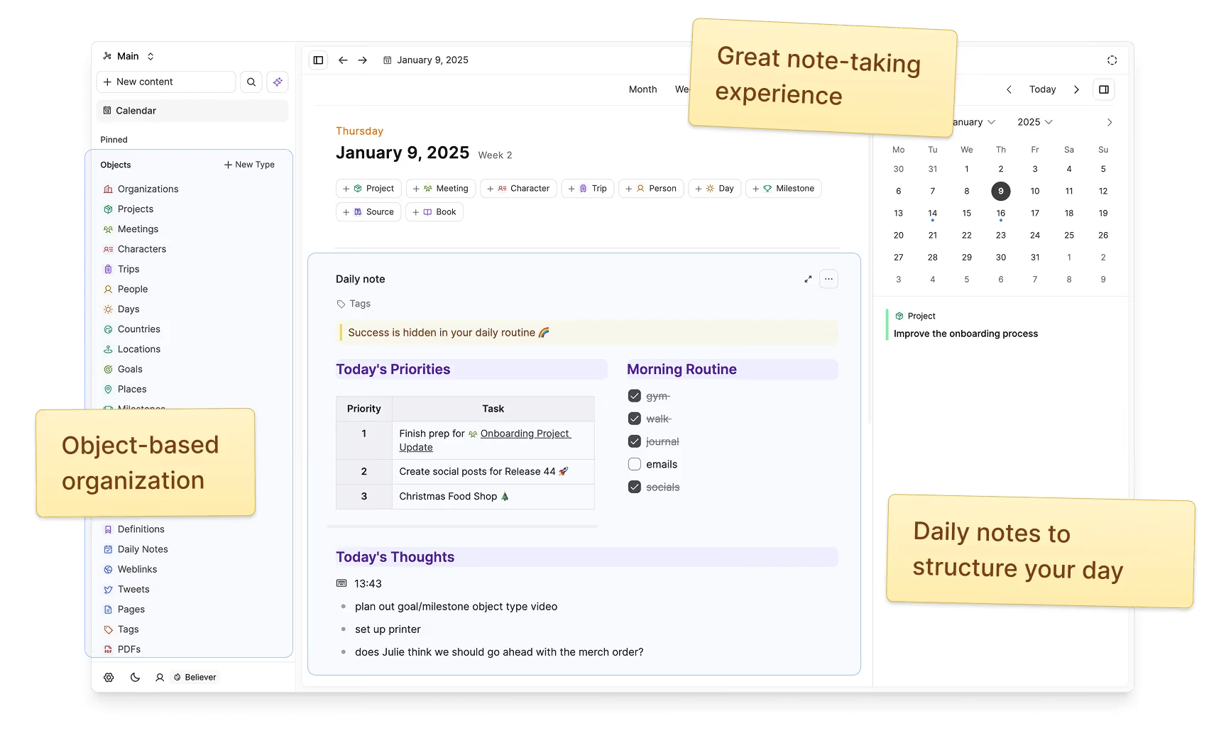 Capacities object-based note page