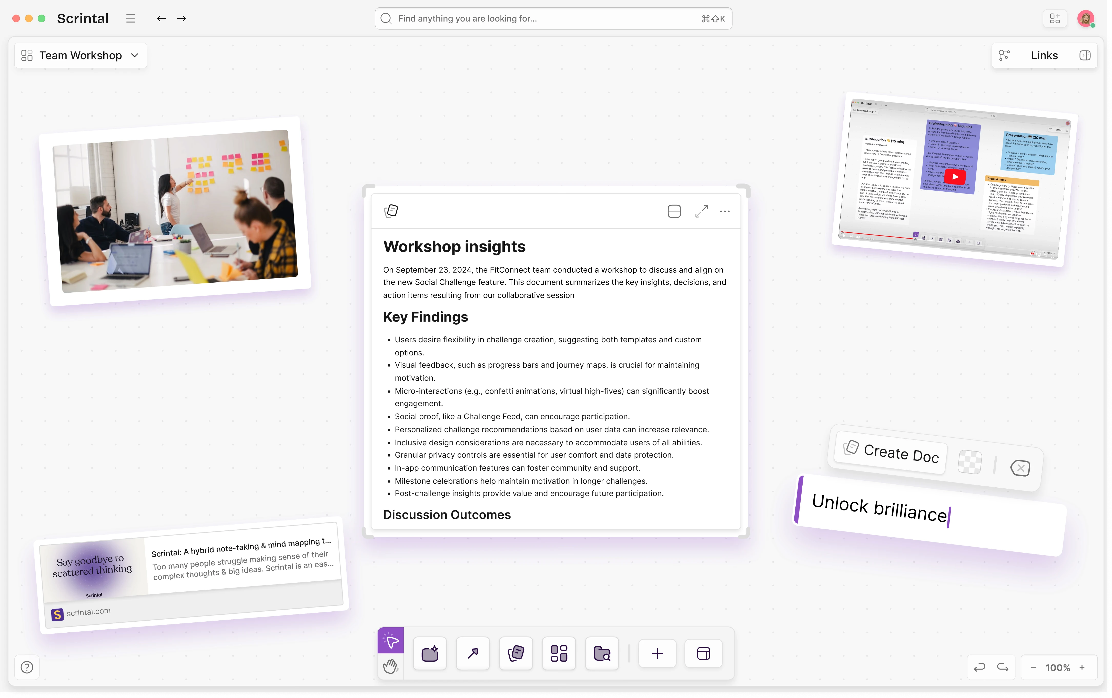 Scrintal canvas for visual project planning