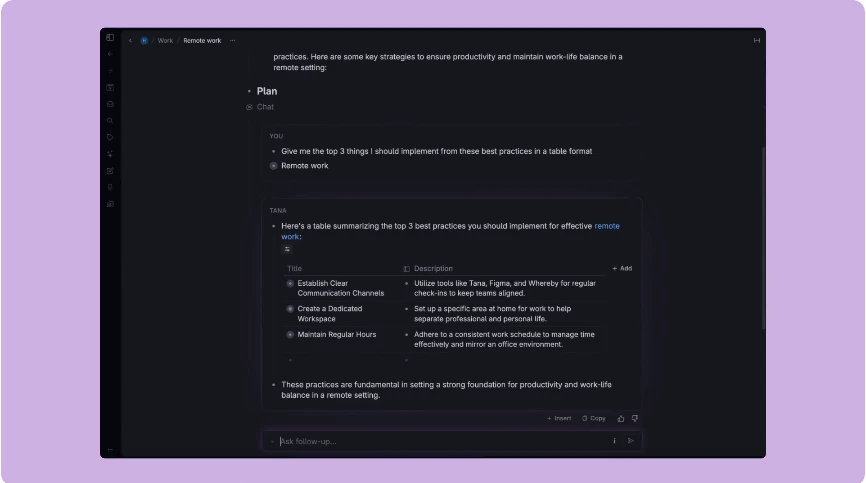 Tana AI agent for automated knowledge processing