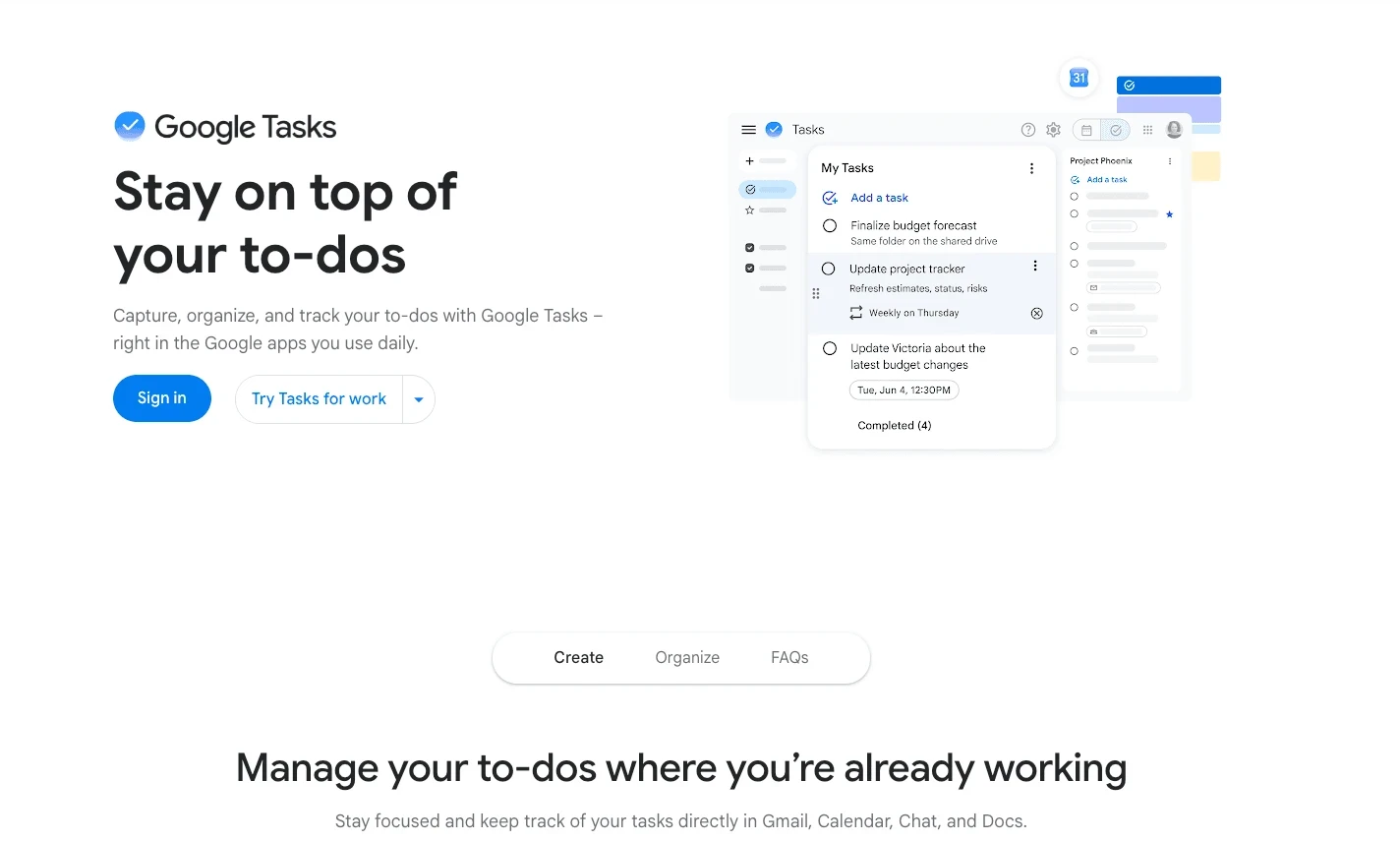 Google Tasks voor het maken van eenvoudige to-do lijsten en het werken met taken direct in Gmail en Google Calendar