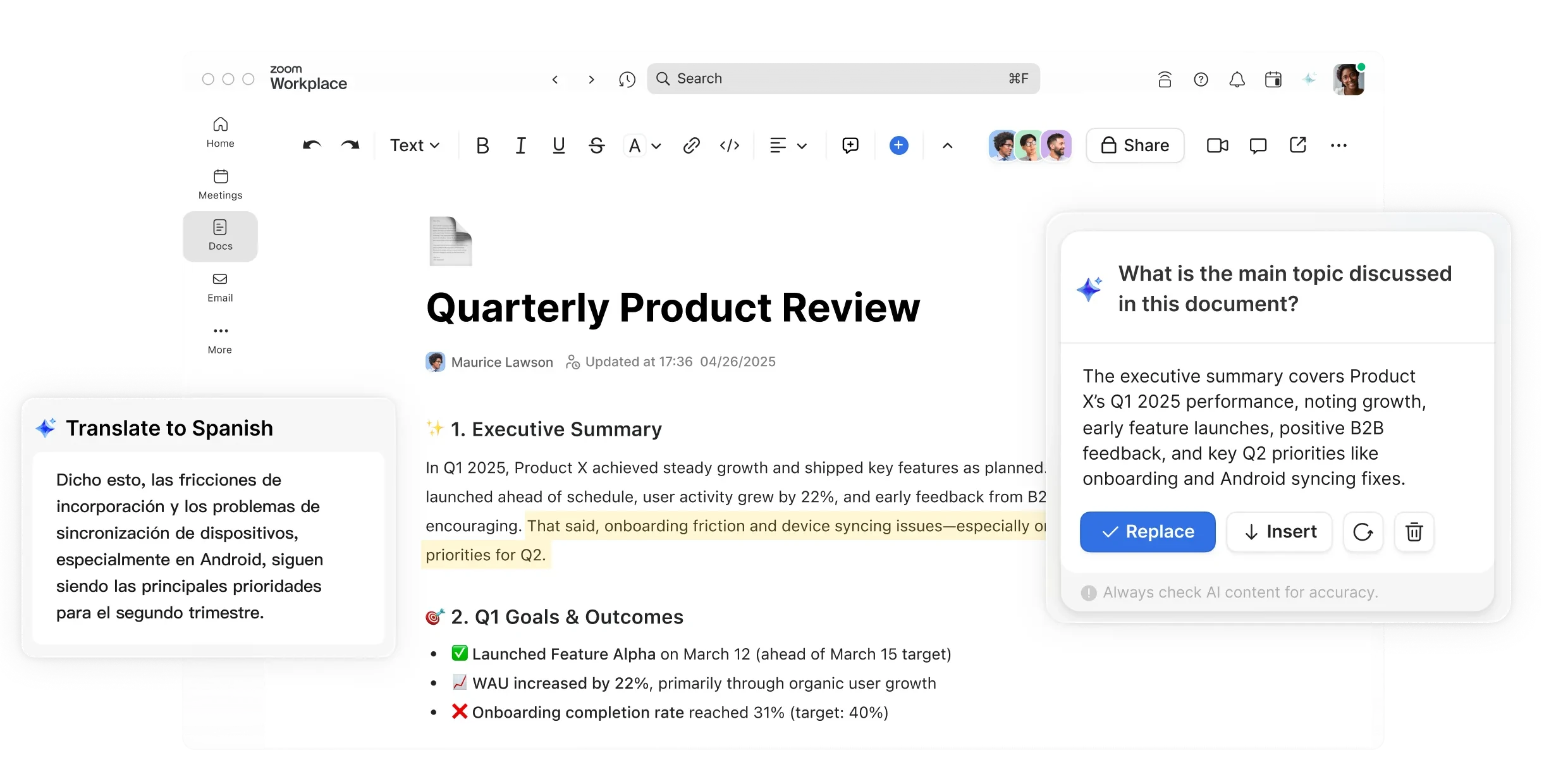 Zoom Docs превращает разговор на встрече в совместный рабочий документ