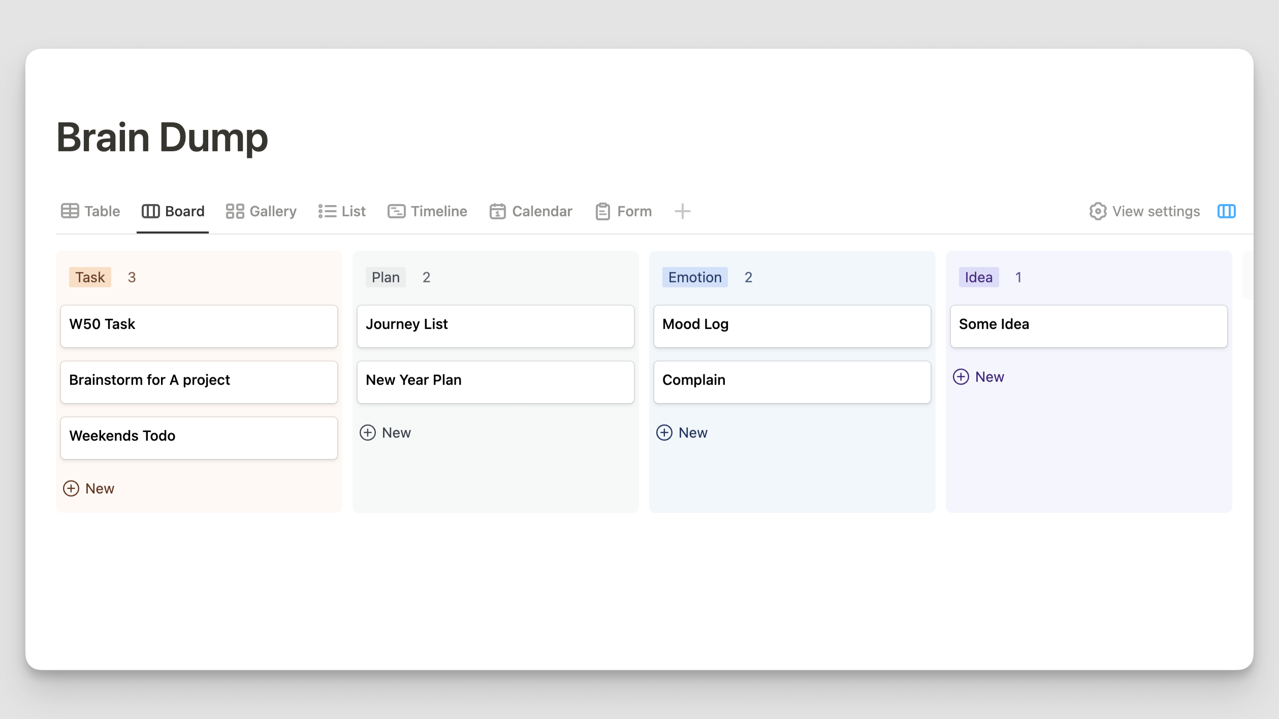 ブレインダンプ用のBuildinデータベースビュー