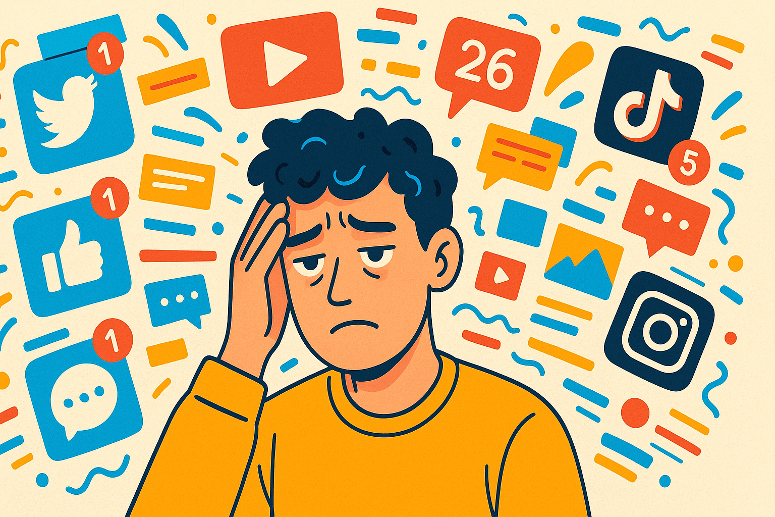 Иллюстрация информационной перегрузки и brainrot