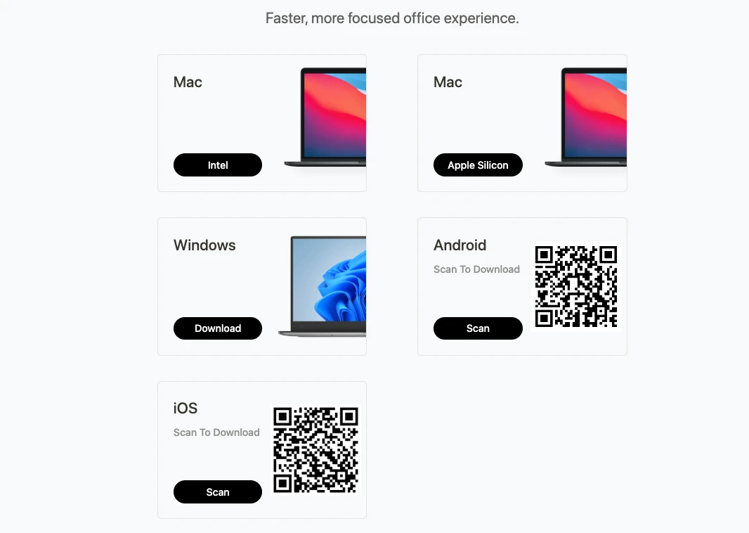Buildin download page for Mac, Windows, Android, and iOS
