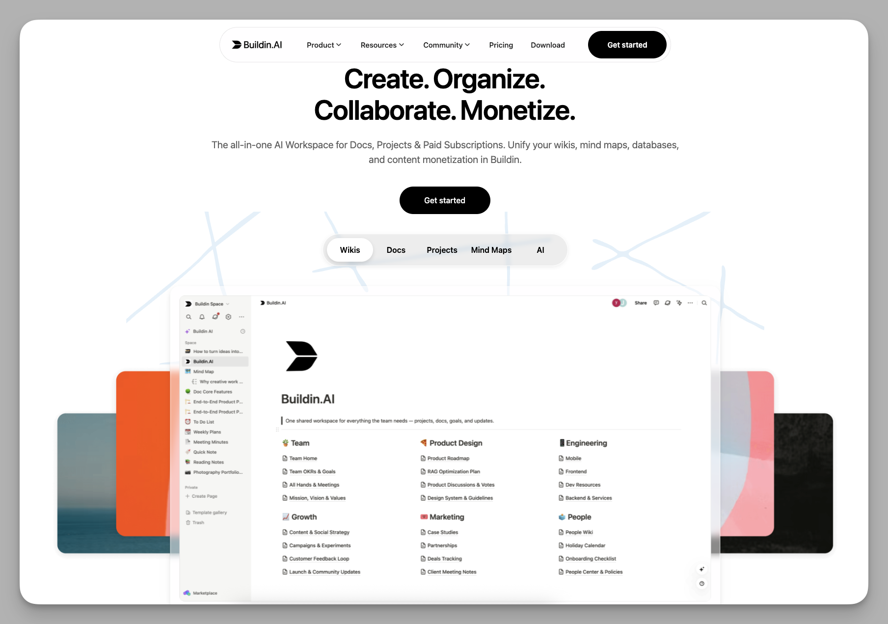 Buildin integrated collaboration workspace landing page.