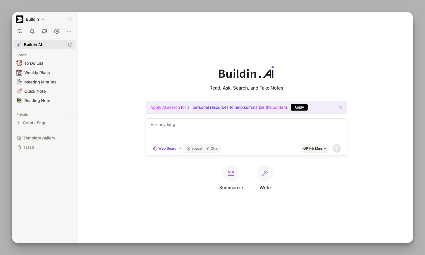 Buildin AI workspace-level search and retrieval interface