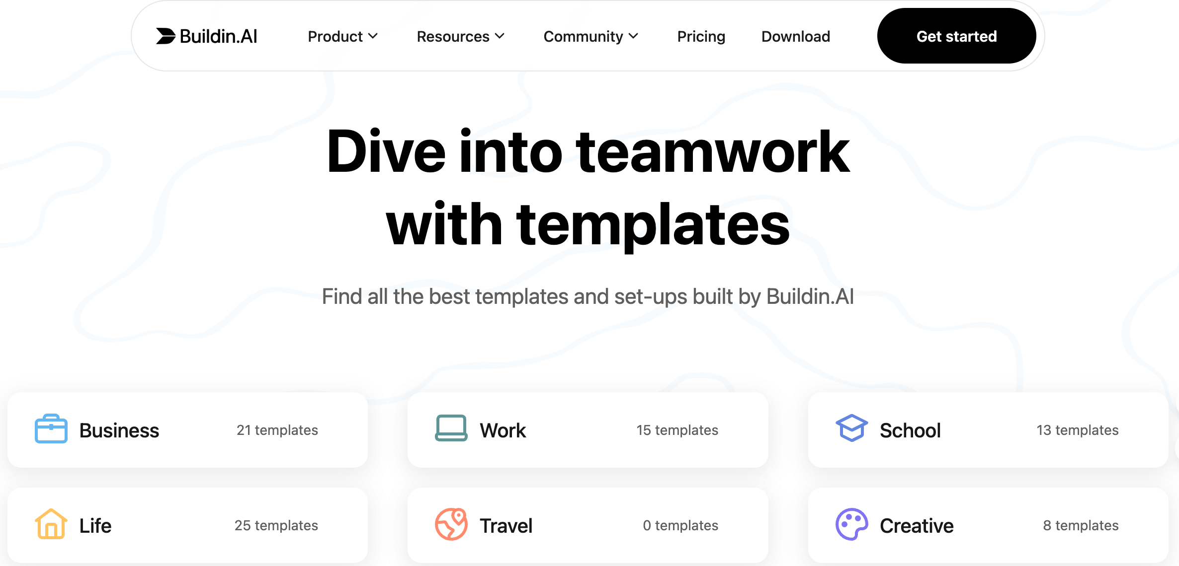Buildin template library showcasing various productivity templates