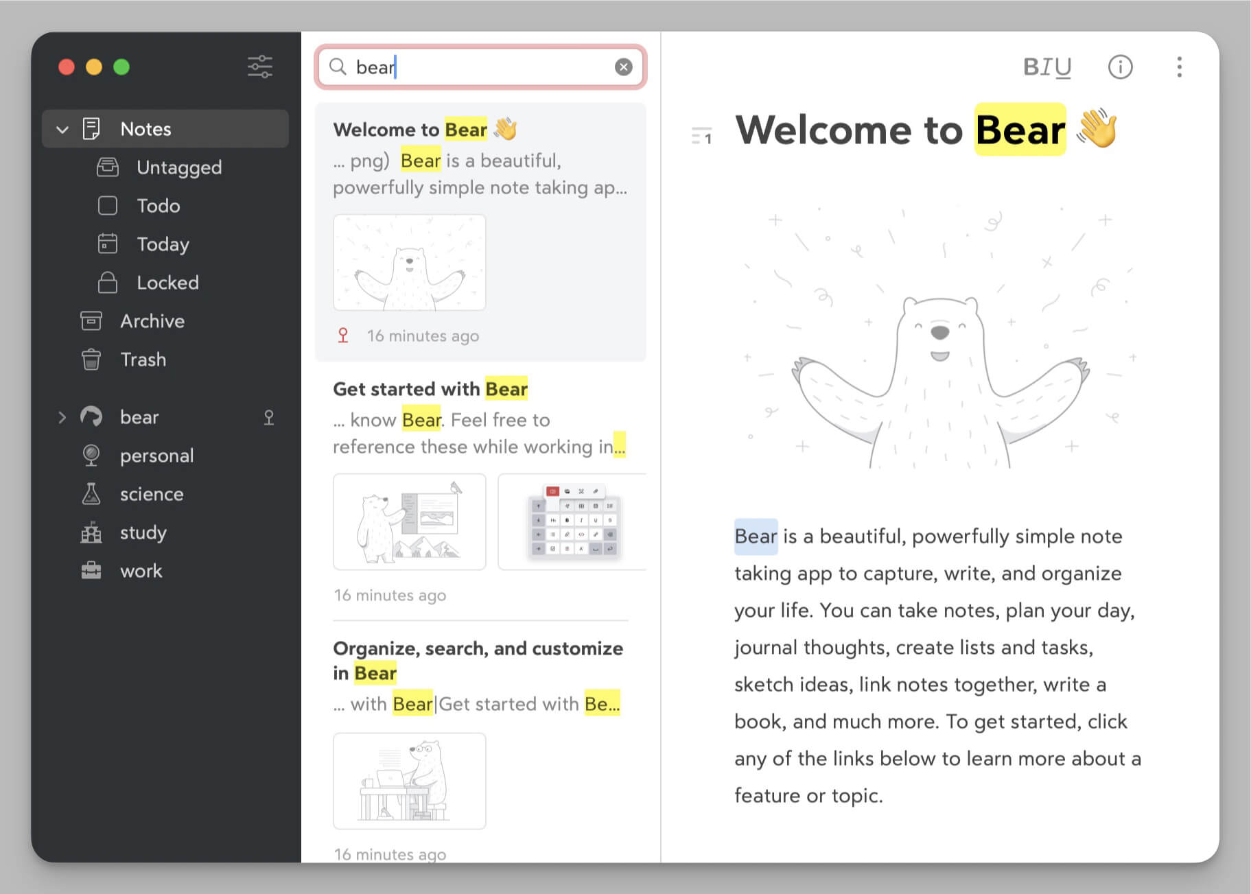 Bear Notes intuitive nested tag hierarchy and knowledge web.