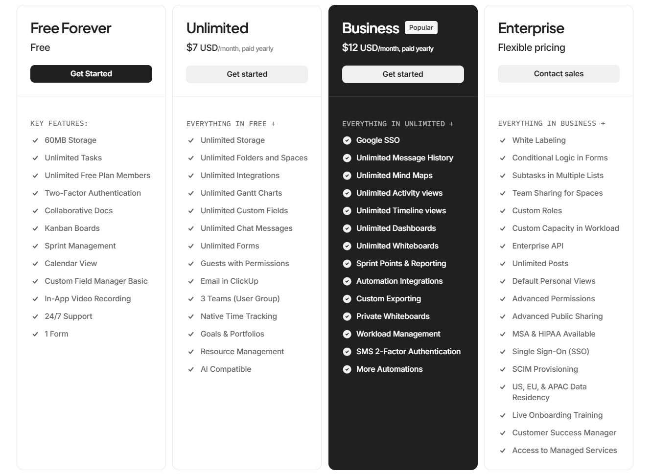 ClickUp料金プラン比較