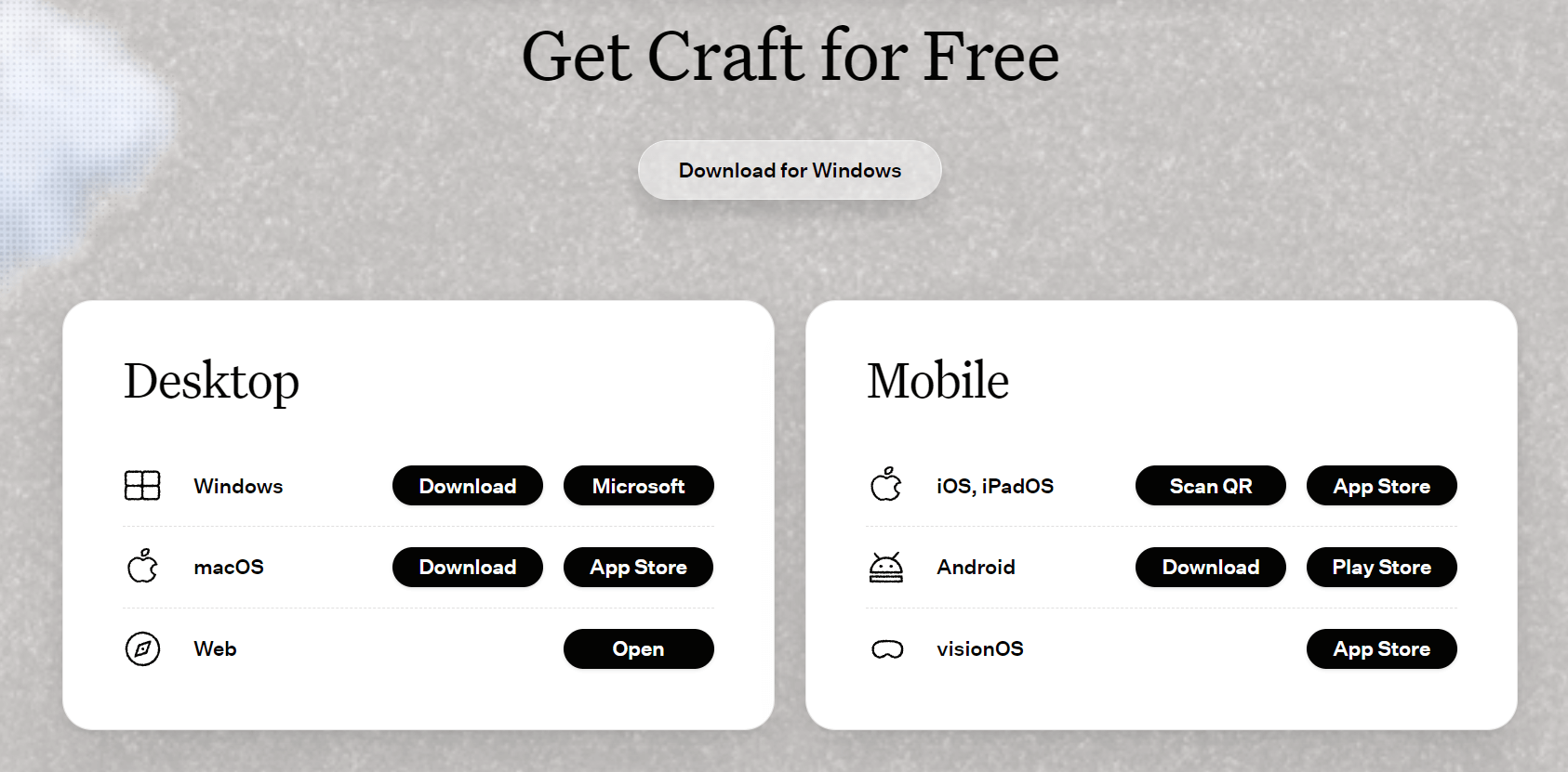 Craftモバイルアプリインターフェース