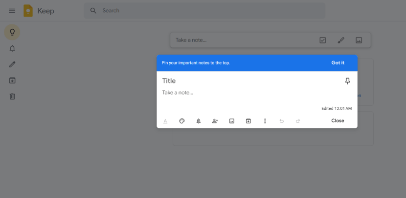 クイックテキストキャプチャ用のGoogle Keepノートエディタ