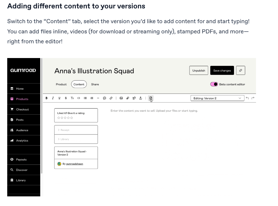 Gumroad typical workflow to create product