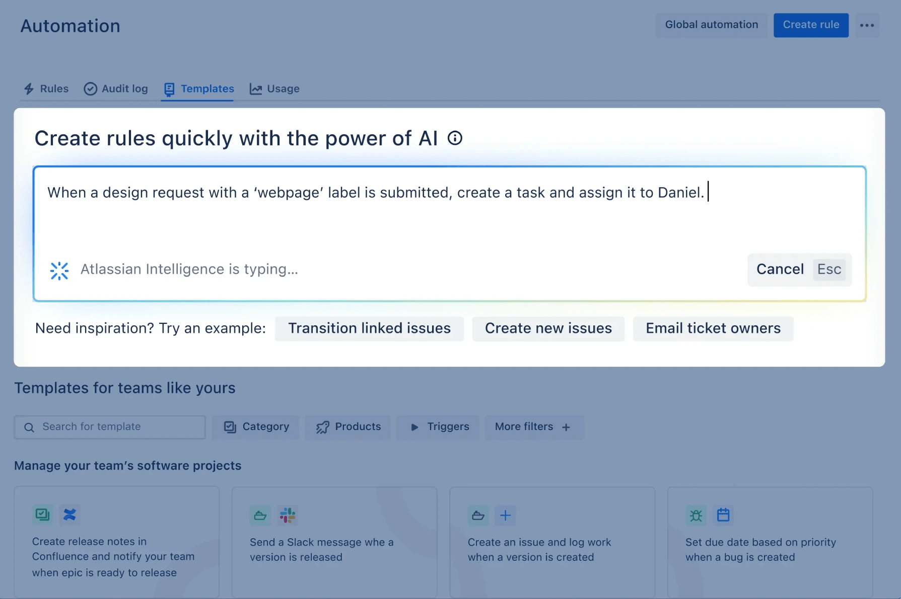 Use Rovo AI to create custom automations