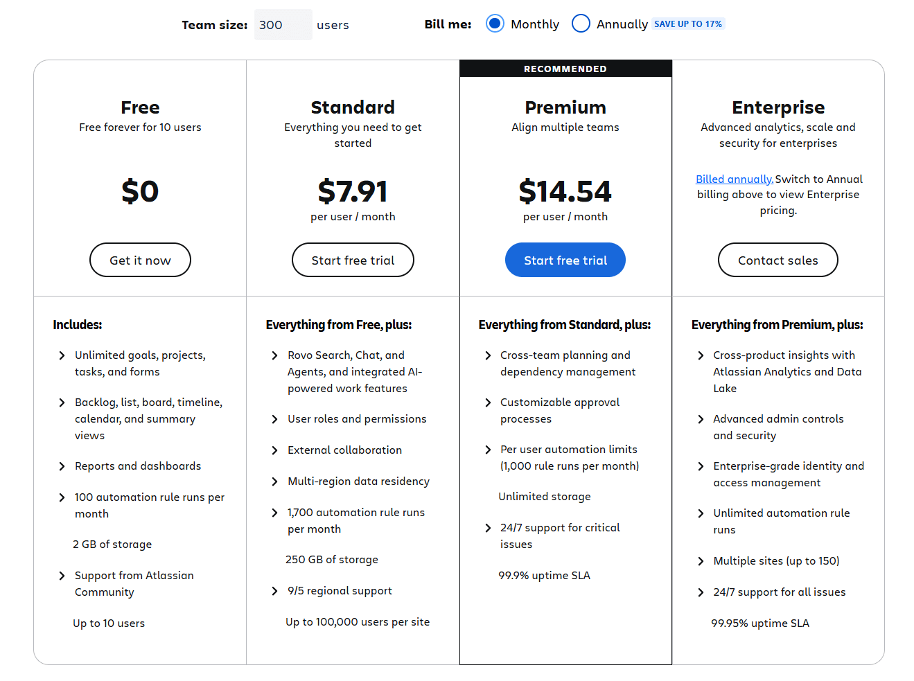 Jira's Price page