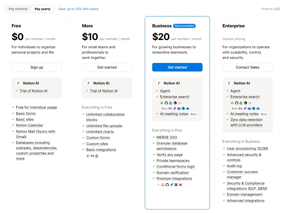 Notion price page
