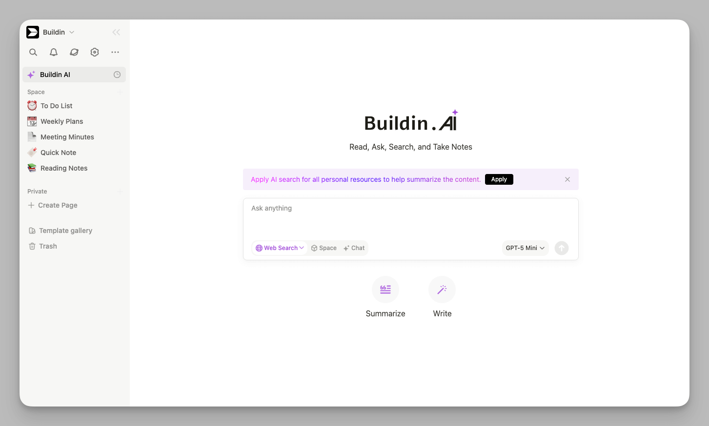 Buildin.ai workspace.