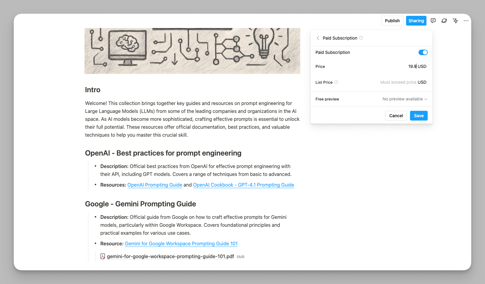 Buildin page settings for paid subscriptions.