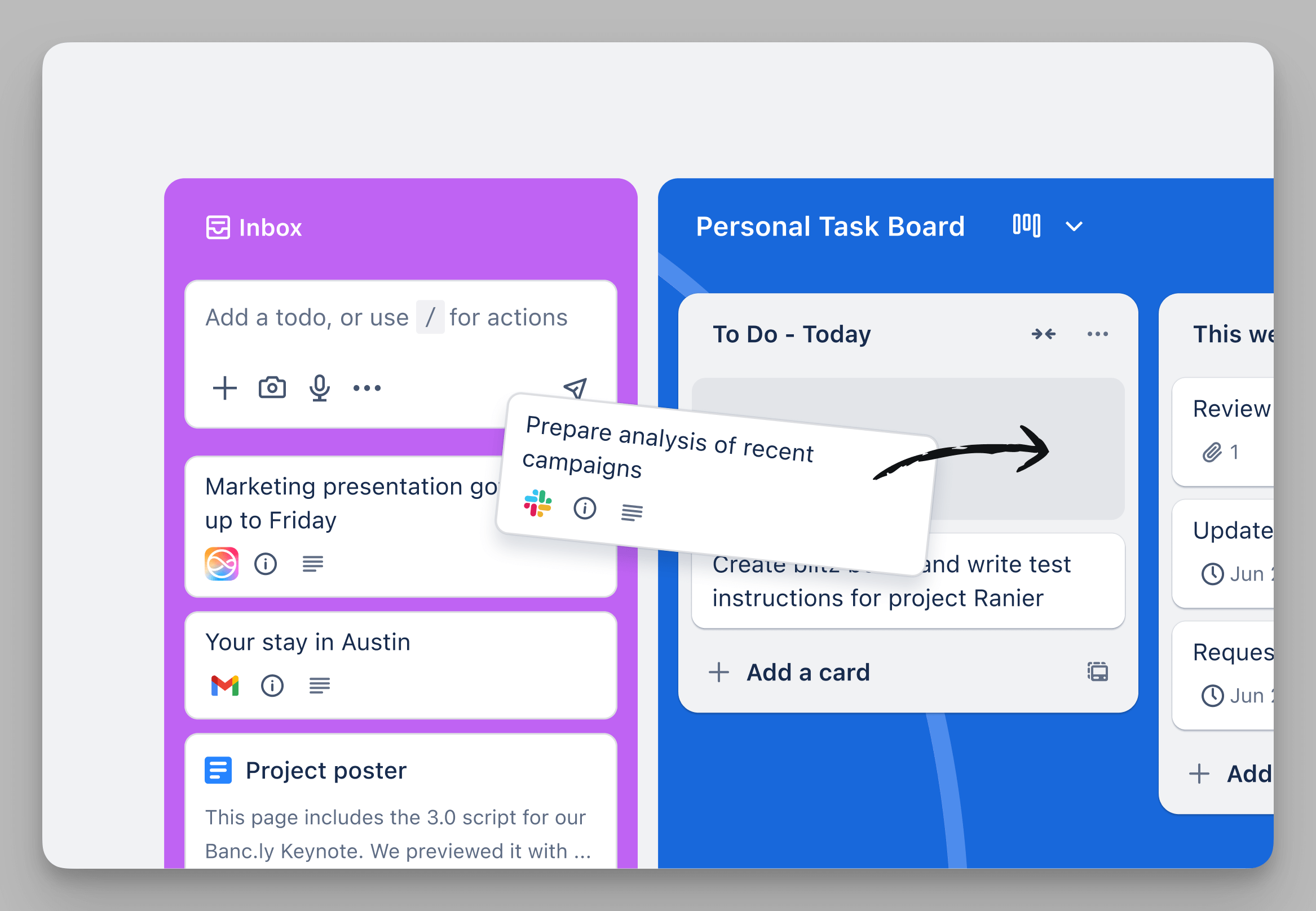 Trello task card flow management.