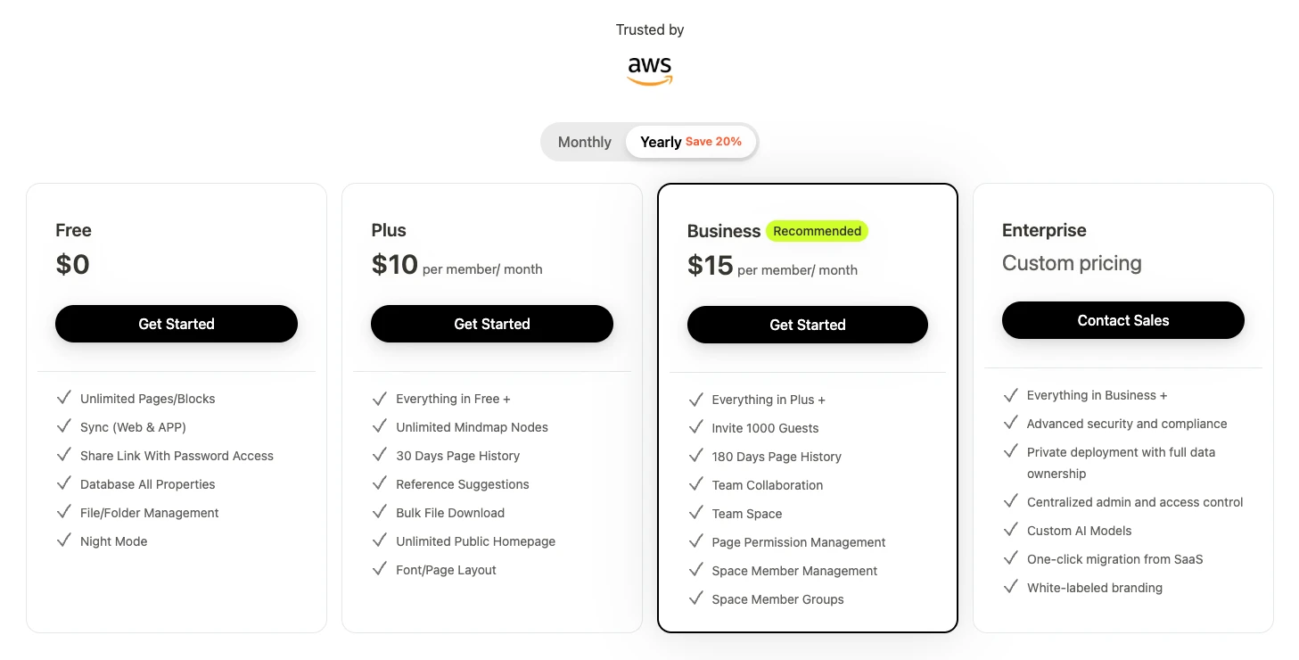 Buildin's pricing page