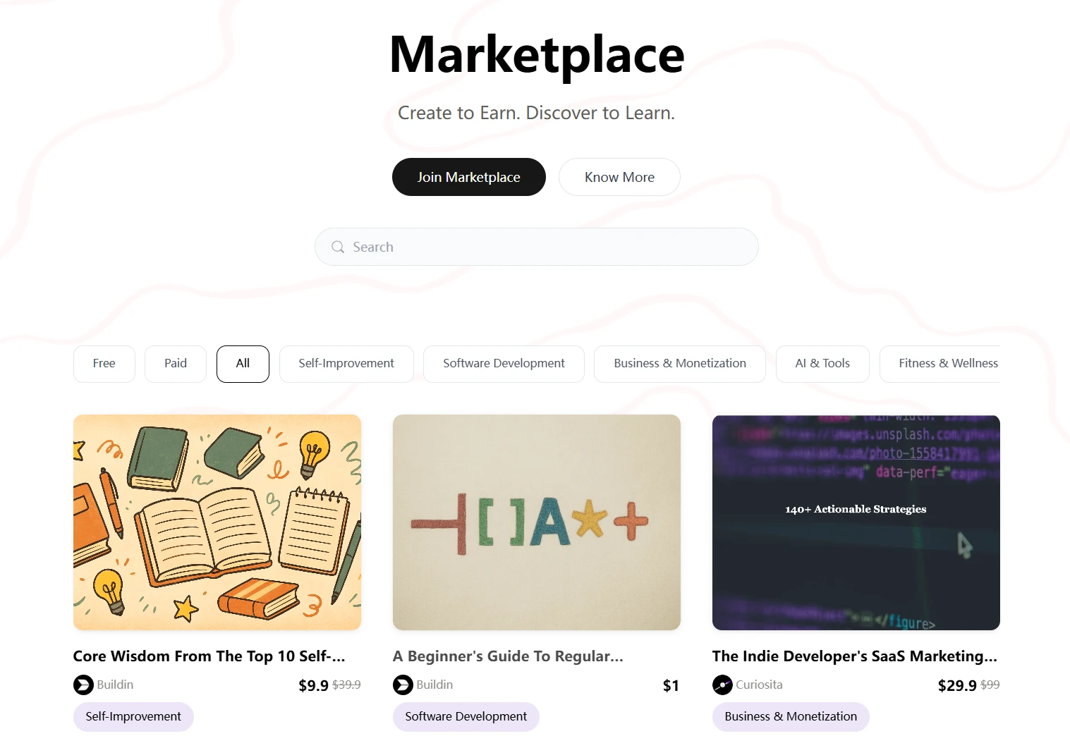Buildin Marketplace for knowledge monetization