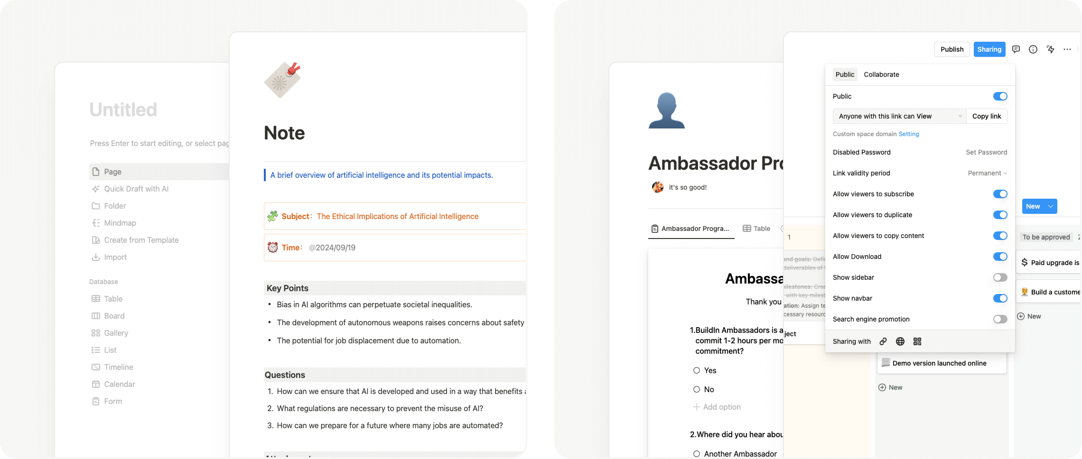 Buildin workspace interface